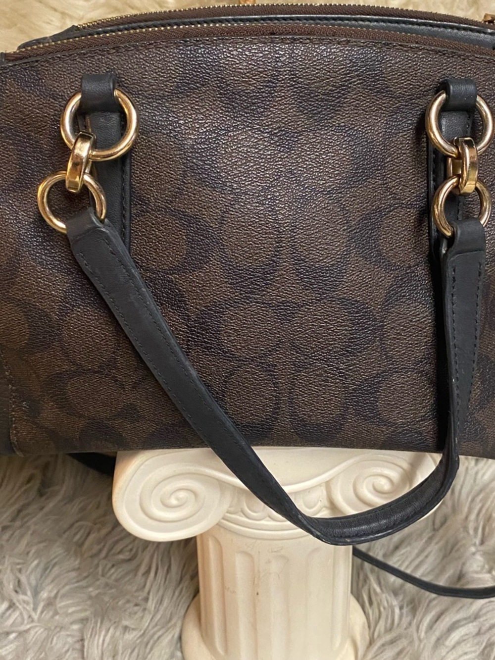 Coach Signature Mini Bennett Satchel Brown Black Gold Hardware Crossbody - Picture 3 of 16